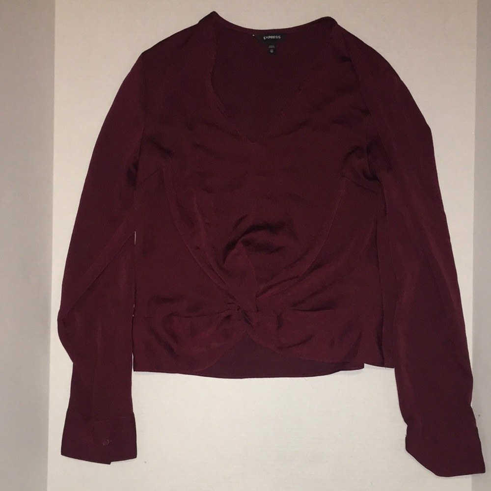 Express Women's Long Sleeve Twist-Front Top — Burgundy